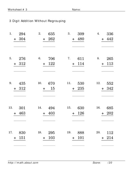 3 digit addition without regrouping Worksheet