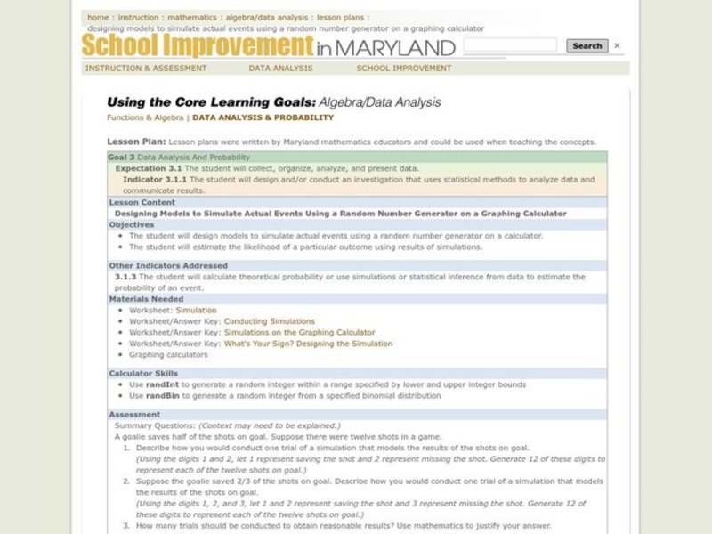 Designing Models to Simulate Actual Events Using a Random Number Generator on a Graphing Calculator Lesson Plan
