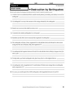 Destruction by Earthquakes Worksheet