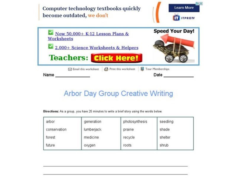 Arbor Day Group Creative Writing Worksheet