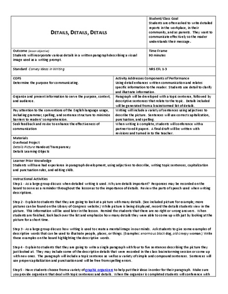 Details, Details, Details Lesson Plan