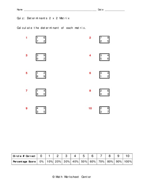 Determinants Worksheet