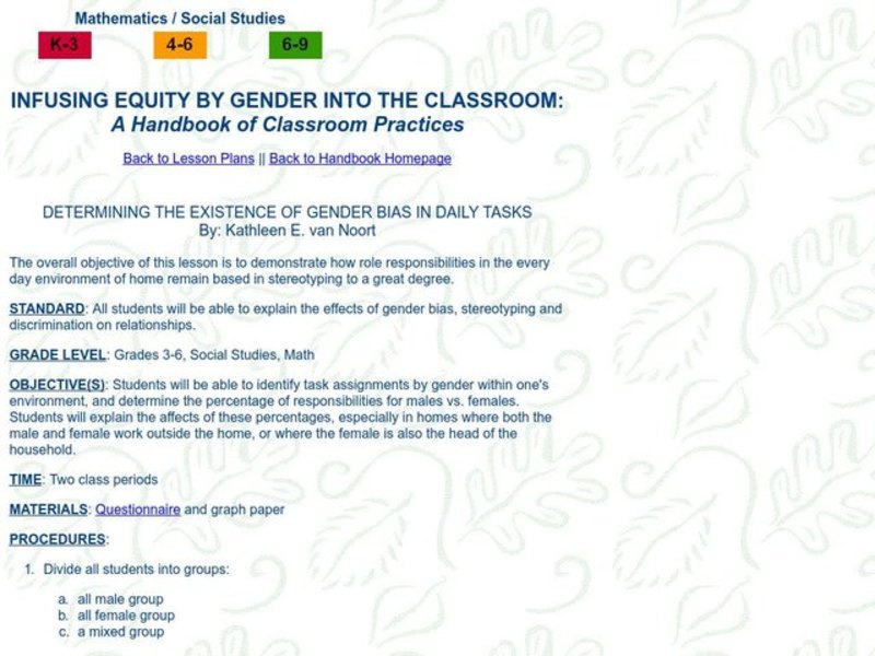 DETERMINING THE EXISTENCE OF GENDER BIAS IN DAILY TASKS Lesson Plan