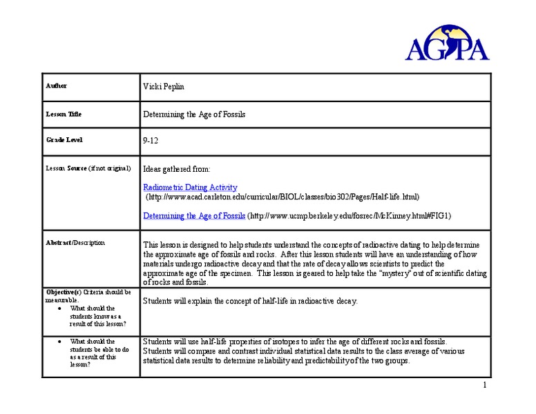 Determining the Age of Fossils Lesson Plan