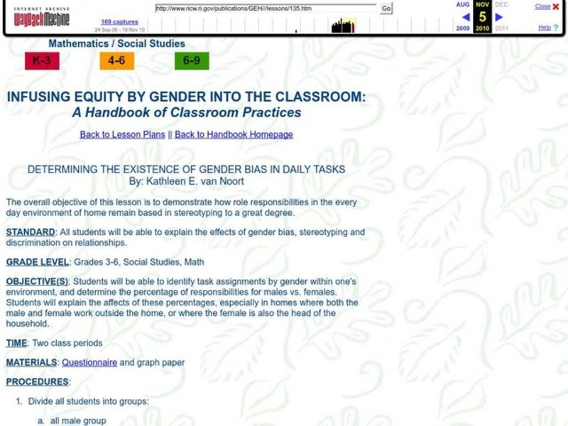Determining the Existence of Gender Bias in Daily Tasks Lesson Plan
