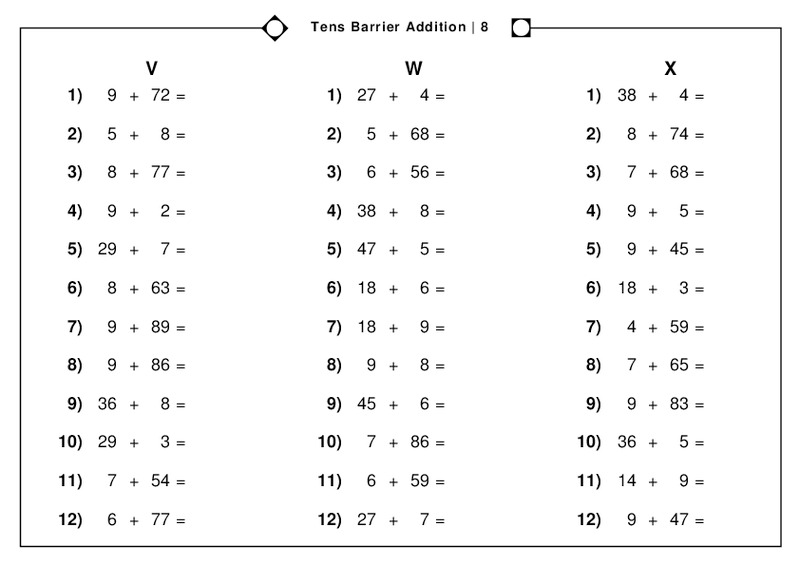 Tens Barrier Addition Worksheet