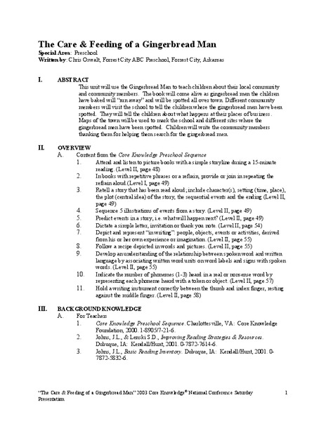 The Care and Feeding of a Gingerbread Man Unit Plan