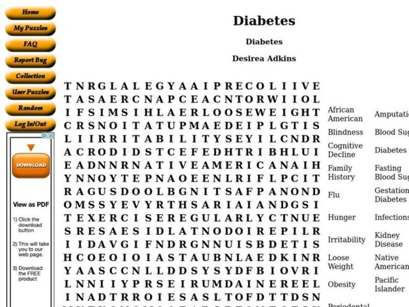 Diabetes Worksheet