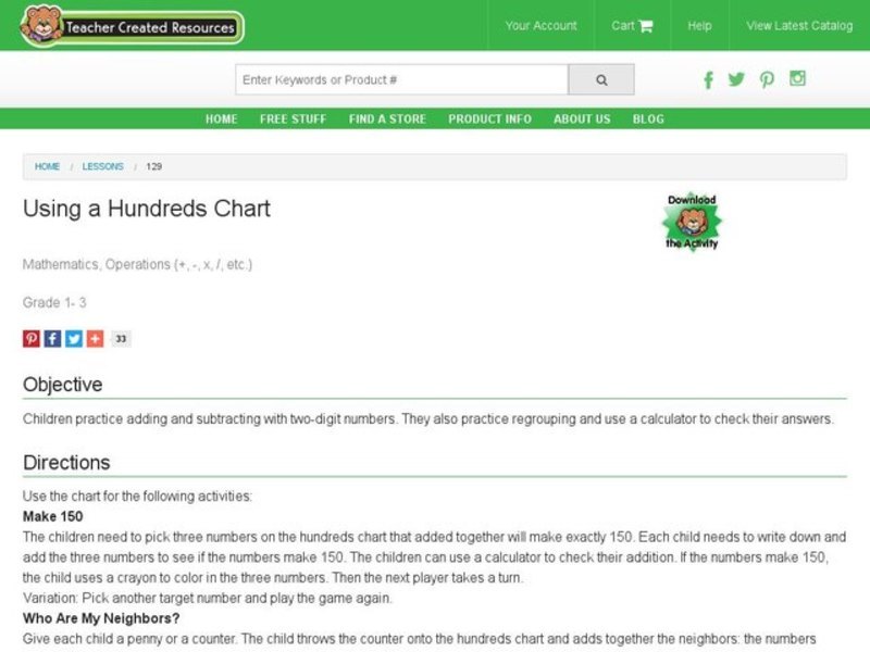 Using a Hundreds Chart Lesson Plan