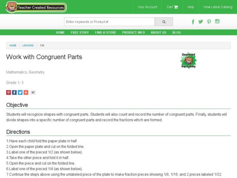 Work with Congruent Parts Lesson Plan