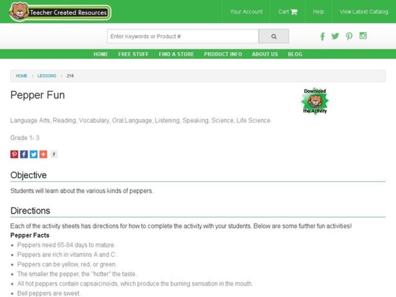 Pepper Fun Lesson Plan