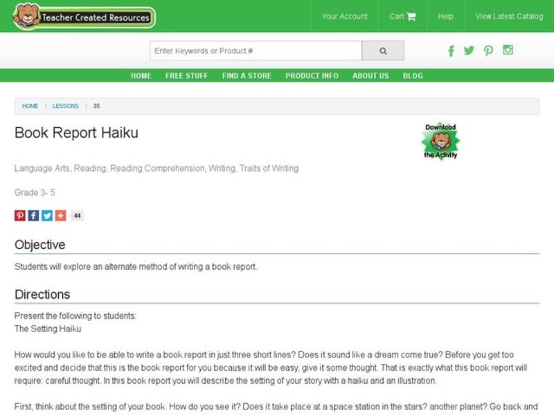Book Report Haiku Lesson Plan