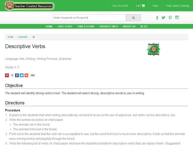 Descriptive Verbs Lesson Plan