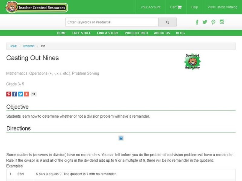 Casting Out Nines Lesson Plan
