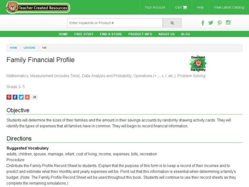 Family Financial Profile Lesson Plan