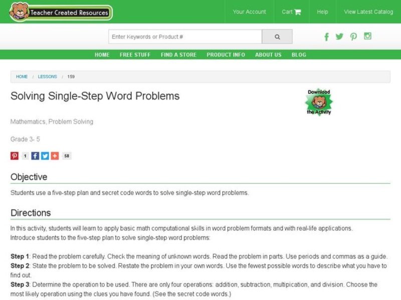 Solving Single-Step Word Problems Lesson Plan