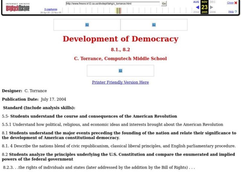 Development of Democracy Lesson Plan