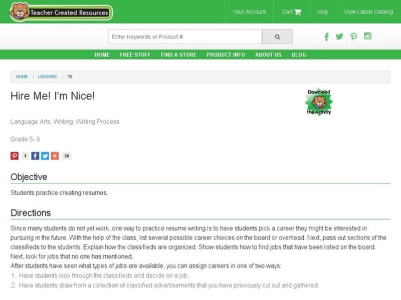 Hire Me! I'm Nice! Lesson Plan