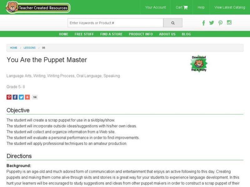You Are the Puppet Master Lesson Plan