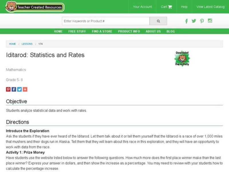 Iditarod-Statistics and Rates Lesson Plan