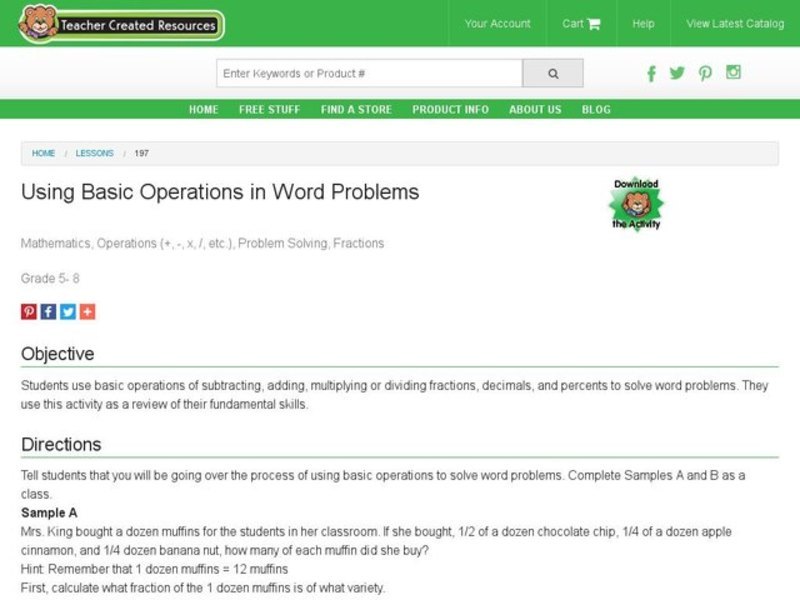 Using Basic Operations in Word Problems Lesson Plan