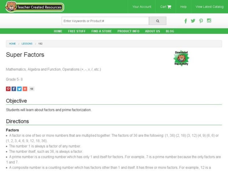 Super Factors Lesson Plan