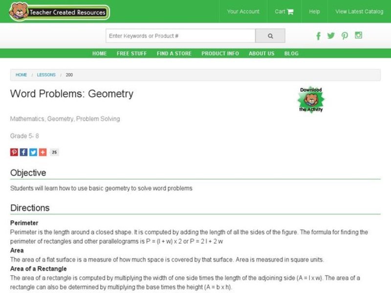Word Problems: Geometry Lesson Plan