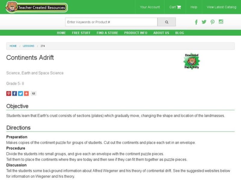 Continents Adrift Lesson Plan