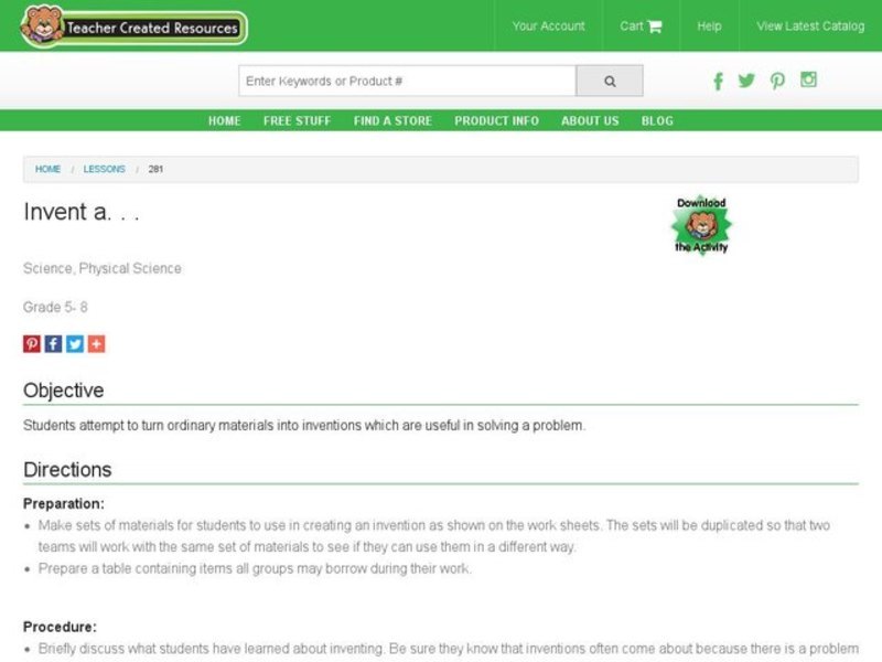 Invent a ..... Lesson Plan