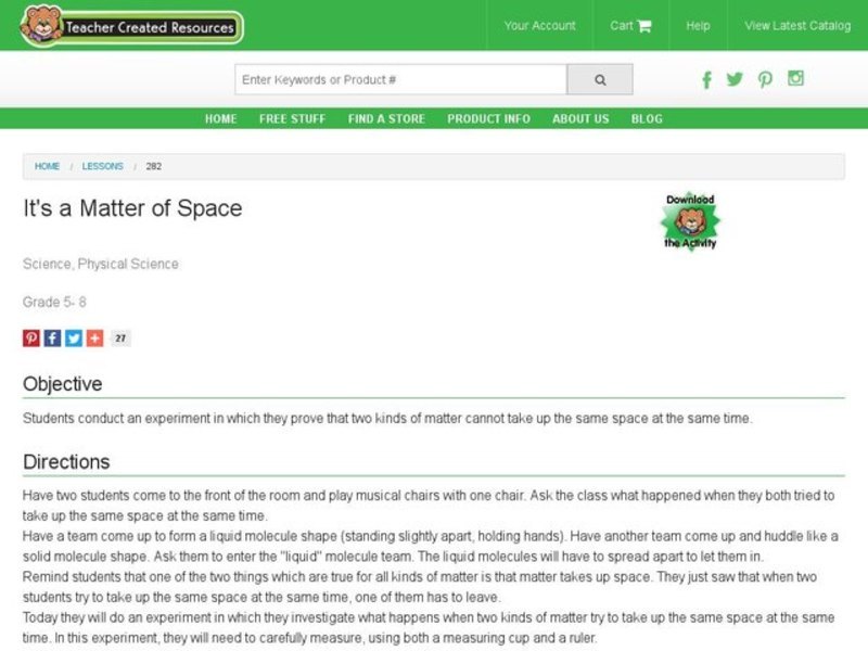 It's a Matter of Space Lesson Plan