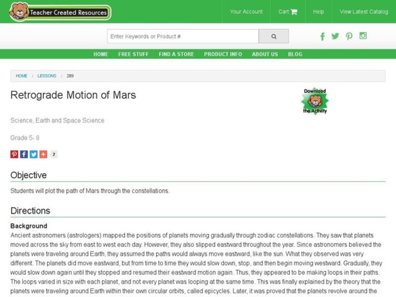 Retrograde Motion of Mars Lesson Plan