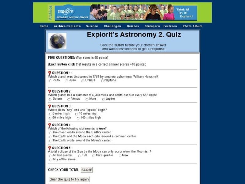 Explorit's Astronomy 2. Quiz Interactive