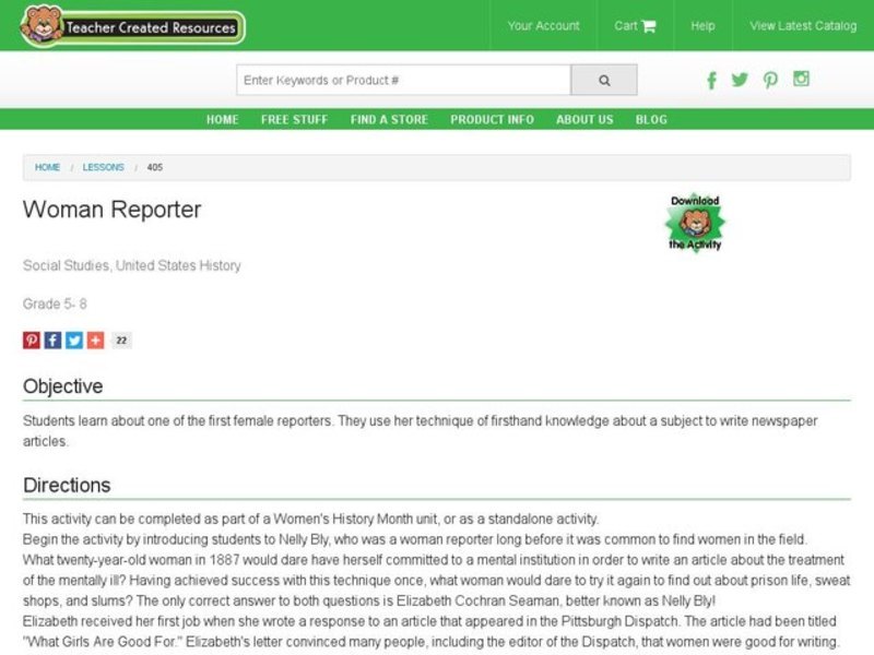 Woman Reporter Lesson Plan