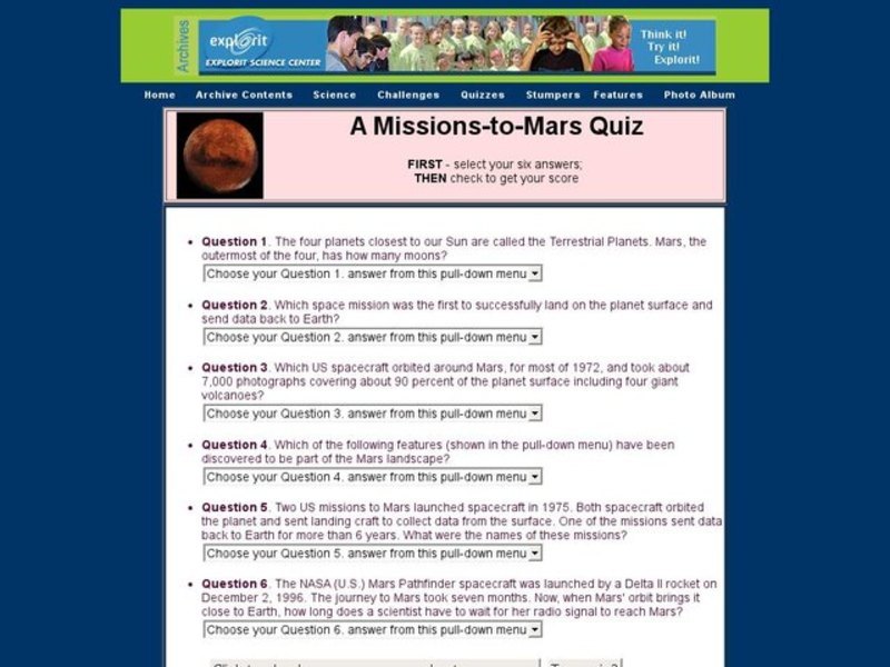 A Mission-To-Mars Quiz Interactive