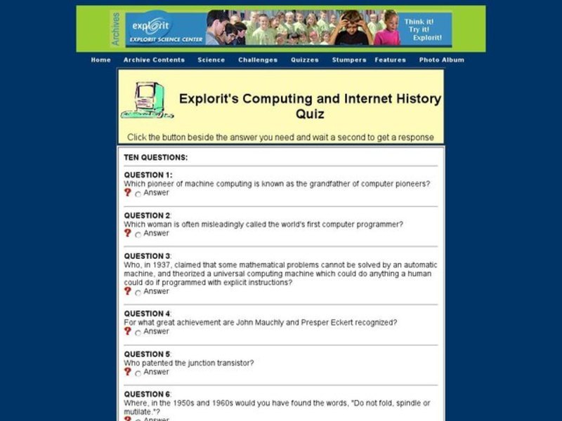 Explorit's Computing and Internet History Quiz Interactive