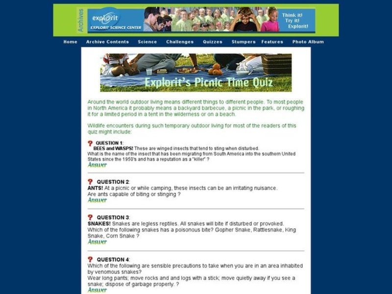 Explorit's Picnic Time Quiz Interactive