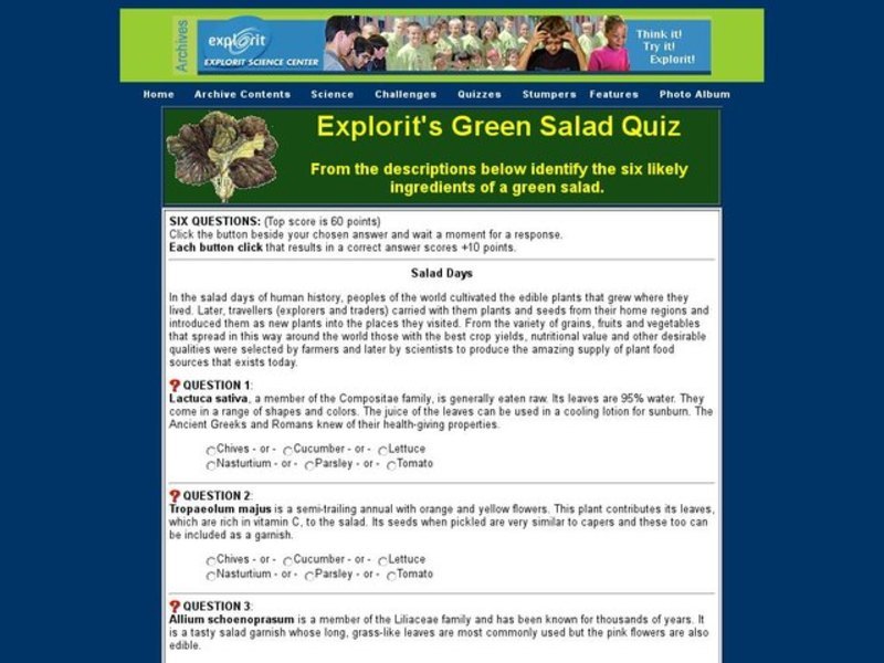 Explorit's Green Salad Quiz Interactive