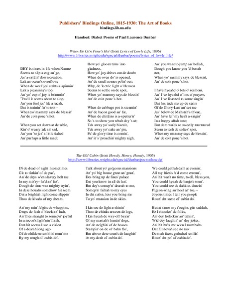 Dialect Poems of Paul Laurence Dunbar Worksheet
