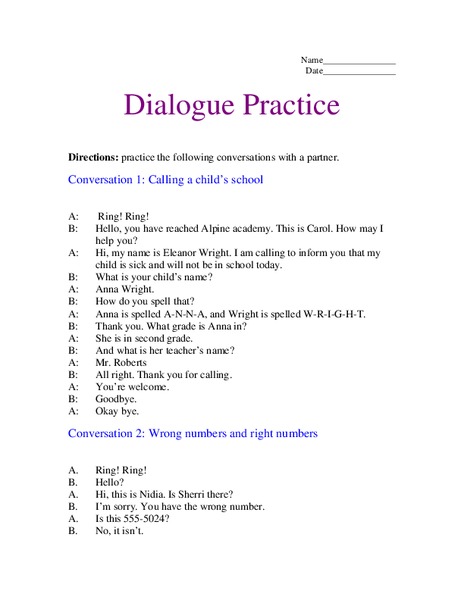 Dialogue Practice Worksheet
