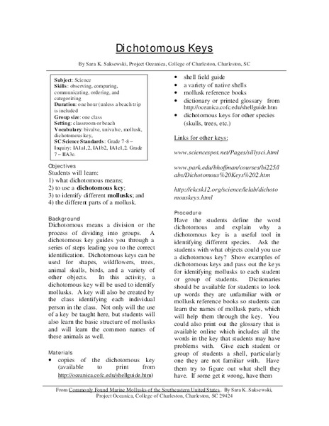 Dichotomous Keys Lesson Plan