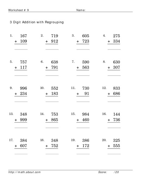 3-Digit Addition With Regrouping Worksheet