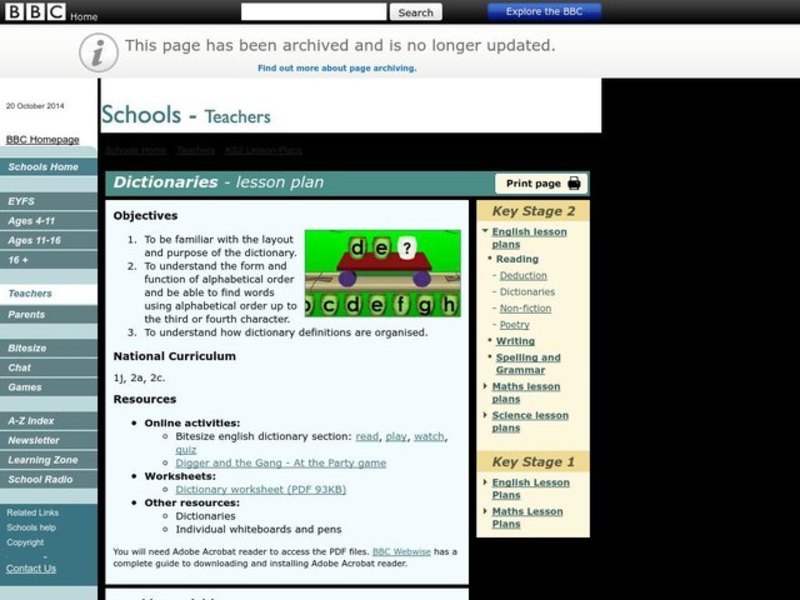 Dictionaries Lesson Plan