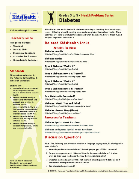 Diabetes: Grades 3-5 Lesson Plan