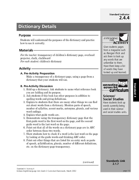Dictionary Details Lesson Plan