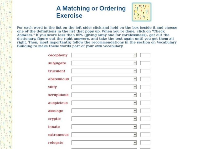A Matching or Ordering Exercise Interactive