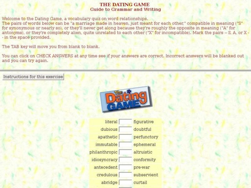 The Dating Game: Vocabulary Interactive