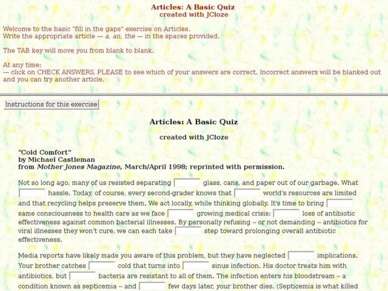 Articles: A Basic Quiz Interactive