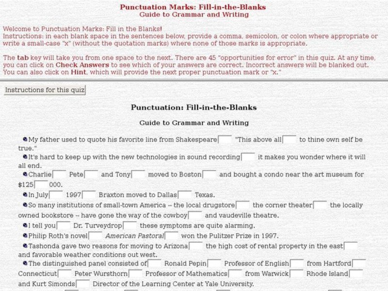 Punctuation Marks: Fill in the blanks Interactive
