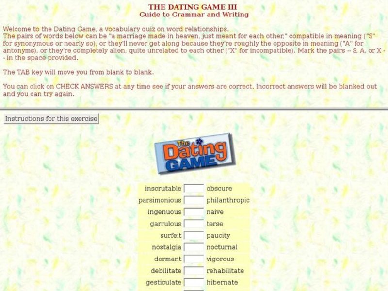 The Dating Game III: Guide to Grammar and Writing Interactive