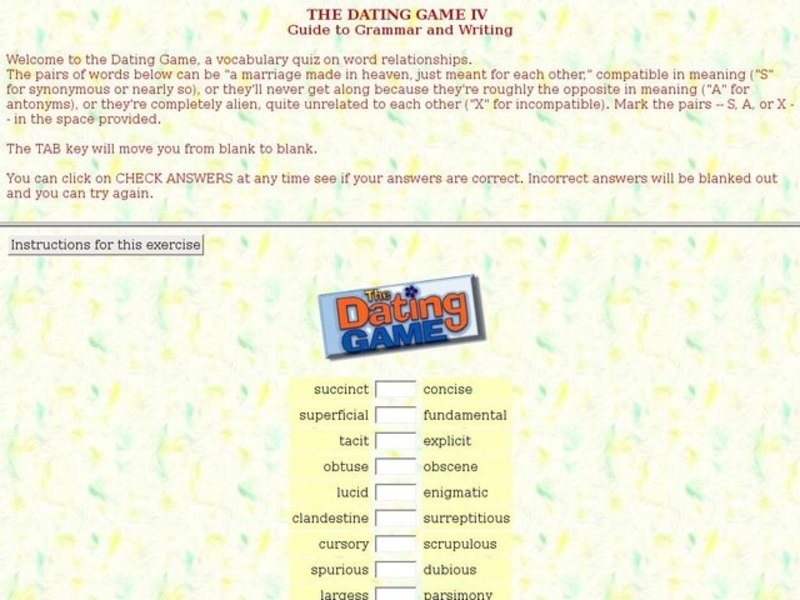 The Dating Game: Vocabulary 3 Interactive